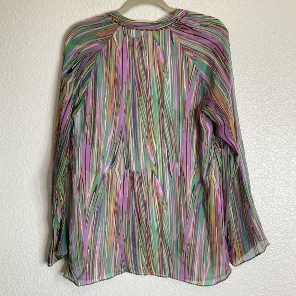 Sundance Multistripe V-Neck Long Sleeve Blouse in Pastel Hues - Picture 6 of 9
